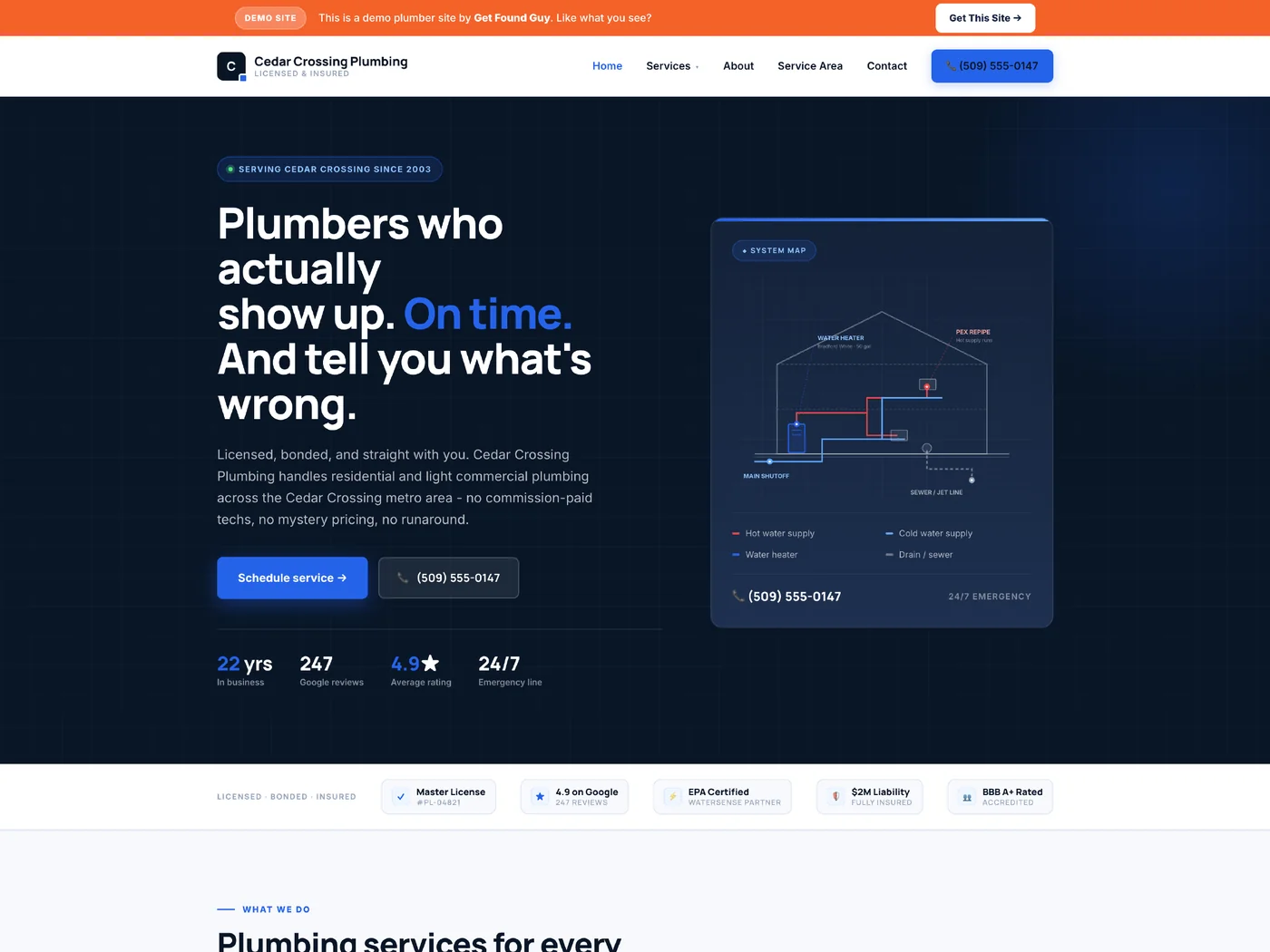 Cedar Crossing Plumbing demo site preview
